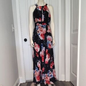 Nightway Floral Maxi Dress - Black and Pink